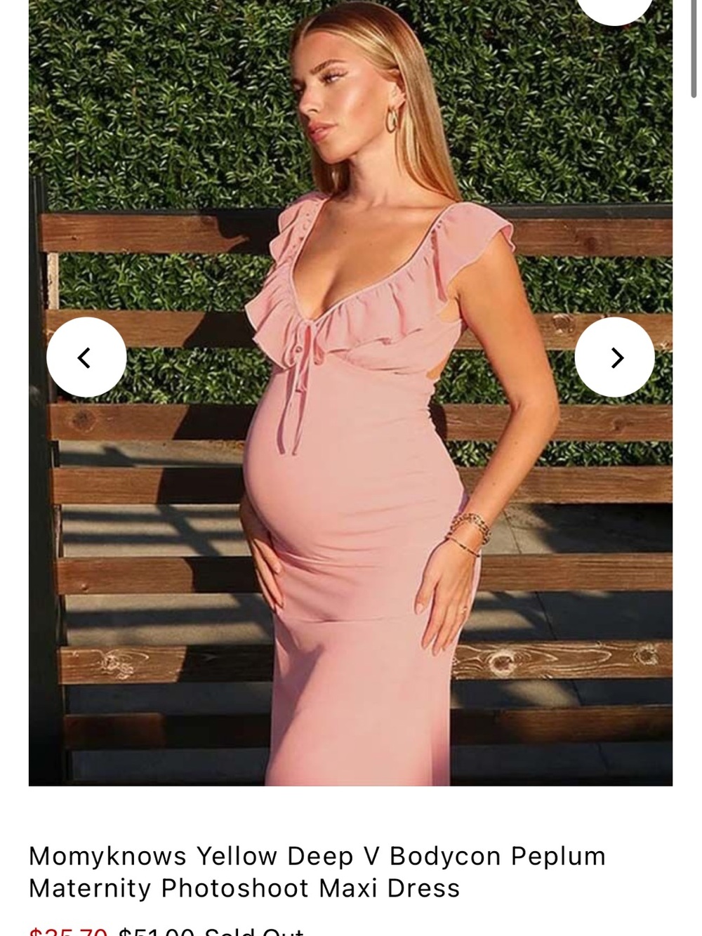 Maternity Pink Deep V Bodycon Maxi Dress with Ruffle Tie
